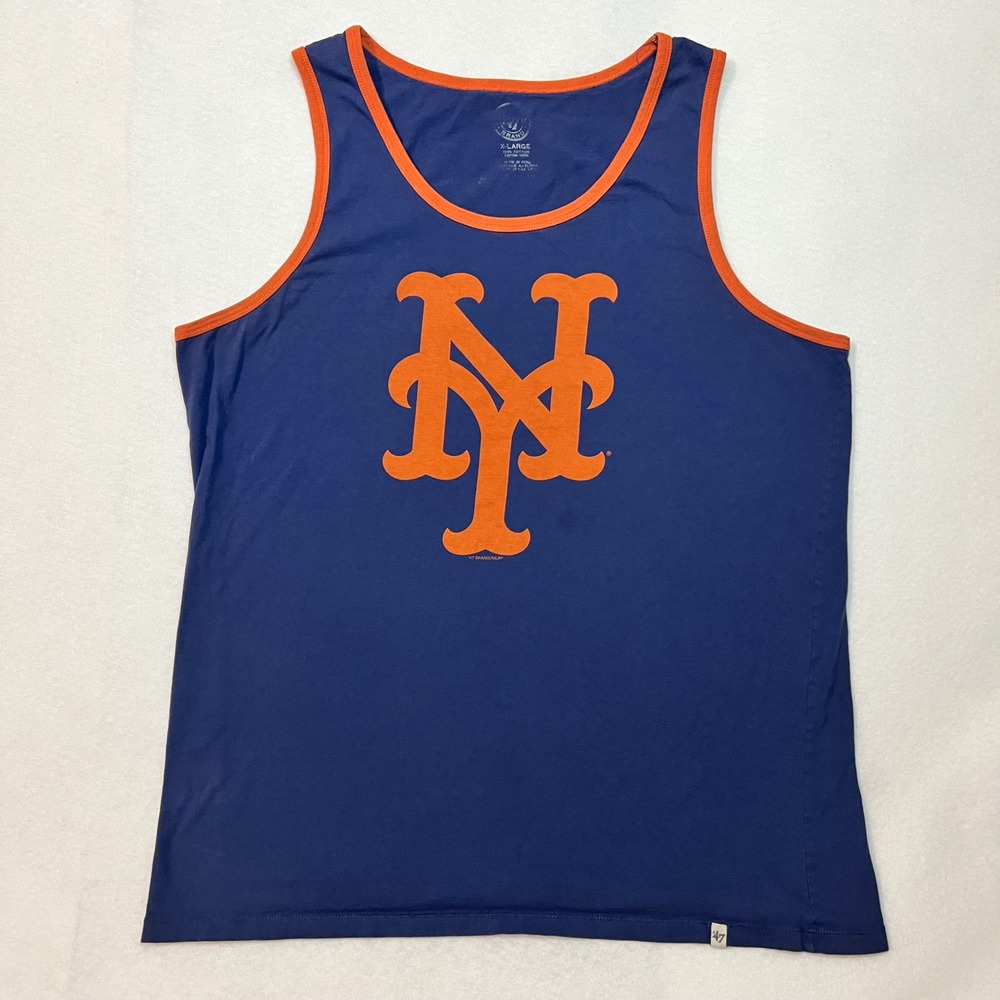 47 Brand New York Mets Tank Top Men's XL Navy Blue Orange MLB Ringer Sleeveless